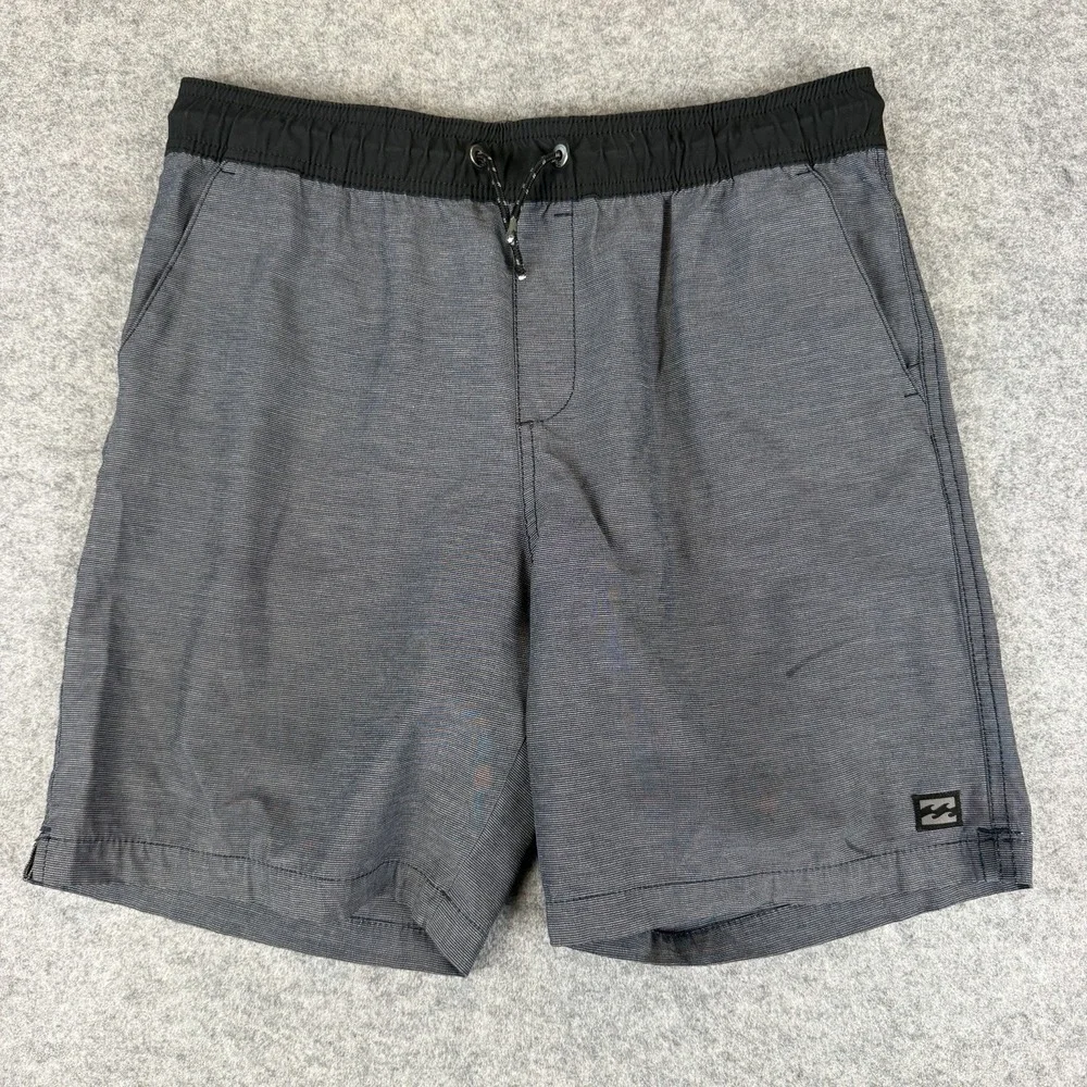 Billabong Recycler Board Shorts Boys 16 Grey Black Hybrid Swim Trunks Drawstring